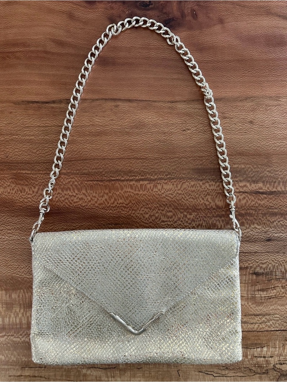 Elaine Turner Metallic Gold Snakeskin Bella Envelope Clutch Removable Strap